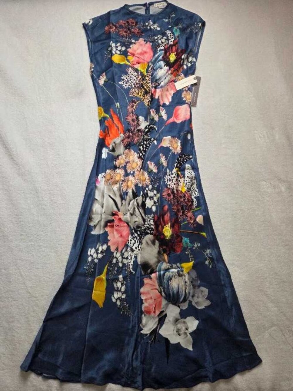 New S Anthropologie Maeve Charlette mock-neck midi slip dress in Blue Floral